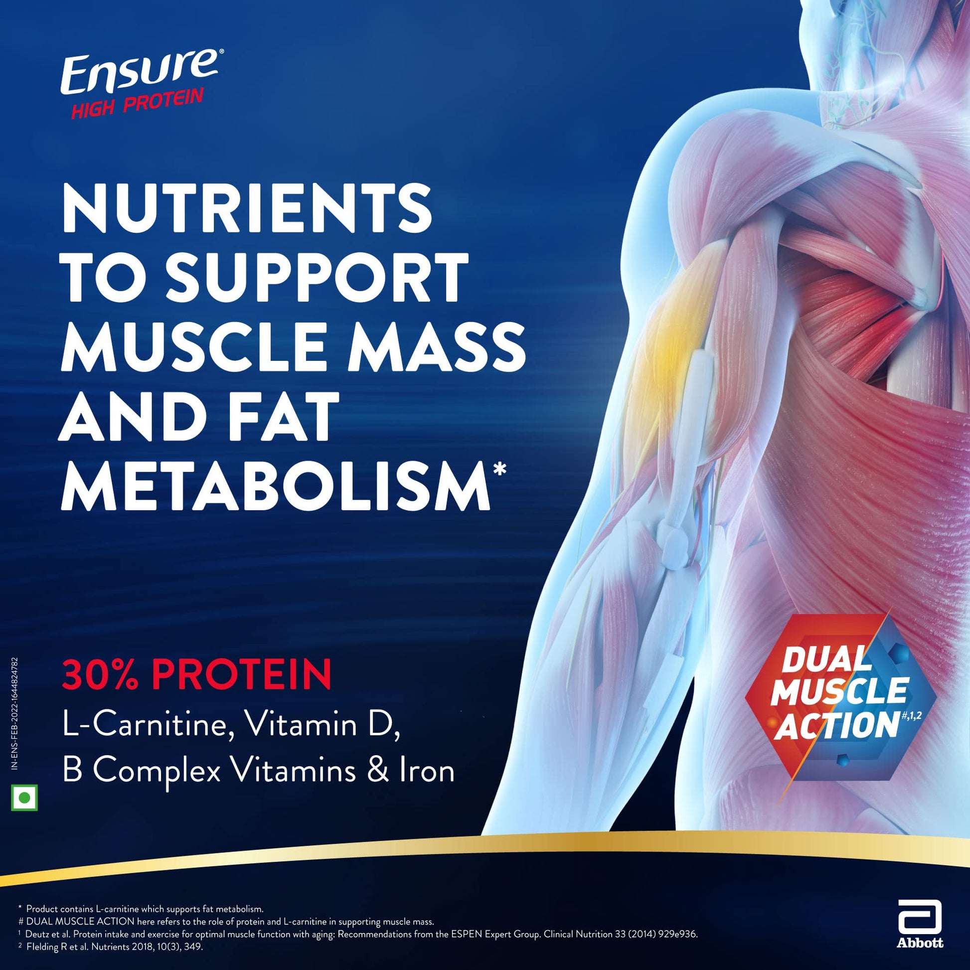 Ensure High Protein Drink for Physically Active Adults - Vanilla 400g, Red 
