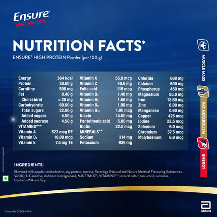 Ensure High Soy Protein Drink For Physically Active Adults - Vanilla 200 Grams, Red, 100 Grams 