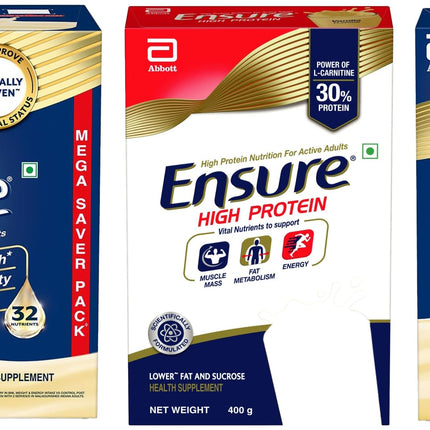 Ensure No 1 Nutritional Supplement Drink High Protein,Calcium,Vit D, 1.9kg + 950g/1kg, Powder, 1 count, 35 servings & Protein Drink for Physically Active Adults - 400g, Red(All Vanilla flavour) 