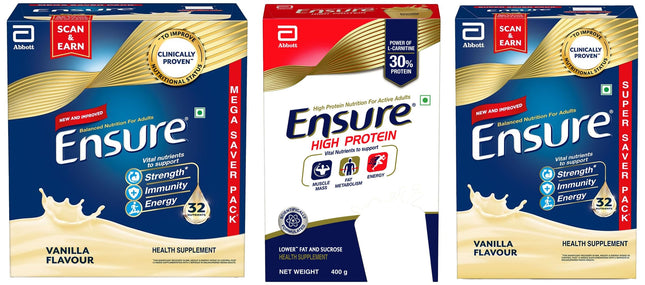 Ensure No 1 Nutritional Supplement Drink High Protein,Calcium,Vit D, 1.9kg + 950g/1kg, Powder, 1 count, 35 servings & Protein Drink for Physically Active Adults - 400g, Red(All Vanilla flavour) 