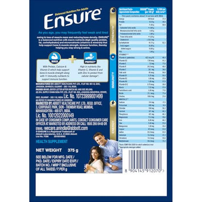 Ensure No 1 Nutritional Supplement Drink in the world|32 nutrients High Protein,Calcium,Vit D|Chocolate 375g 