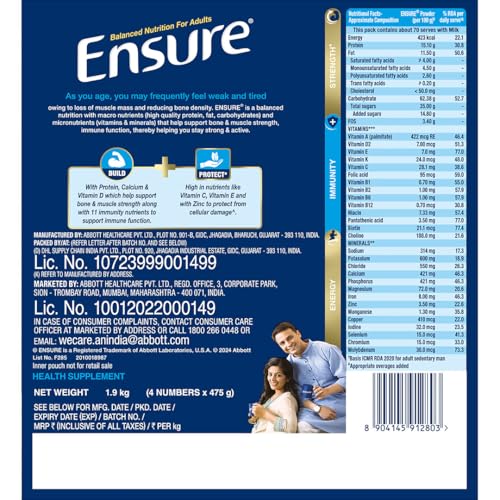 Ensure No 1 Nutritional Supplement Drink in the world 32 nutrients High Protein,Calcium,Vit D, Vanilla 1.9kg 
