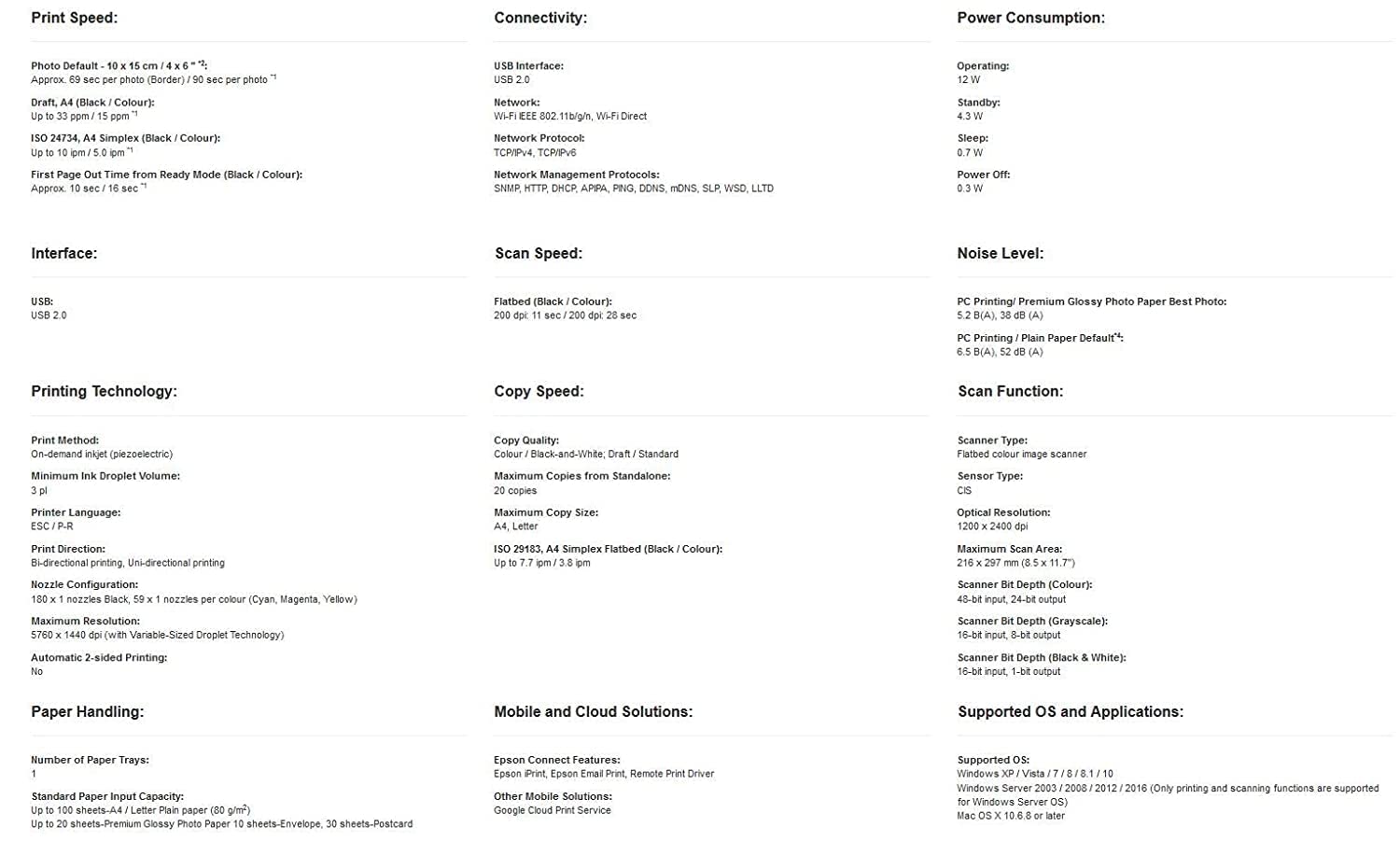 Epson Ecotank L3250 A4 Wi-Fi All-in-One Ink Tank Colour Printer Ink, Black 