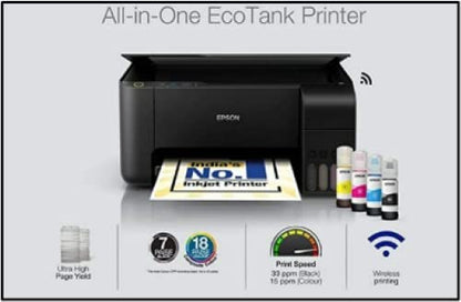 Epson Ecotank L3250 A4 Wi-Fi All-in-One Ink Tank Colour Printer Ink, Black 