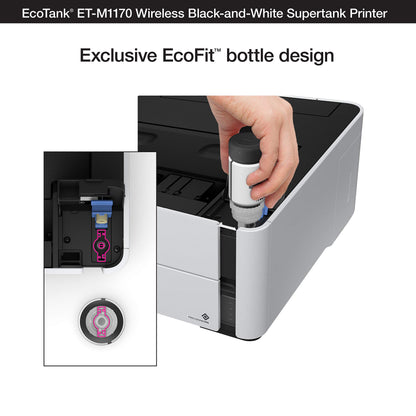 Epson Ecotank Wireless Monochrome Supertank Printer (M1170), White 
