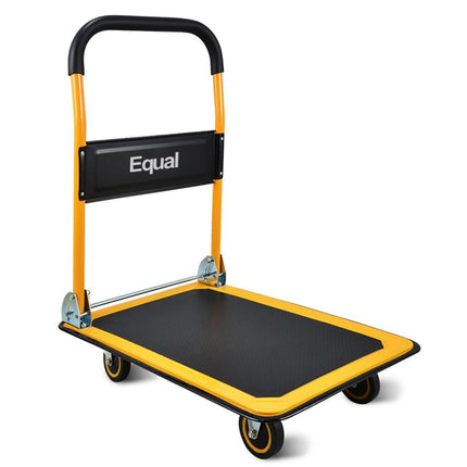 Equal 300kg Capacity Steel Foldable Platform Trolley for Heavy Weight/Material Handling Goods Trolley for Home, Office, Warehouse & Industries - 61cm x 91cm (5" Wheel/Yellow Color) 