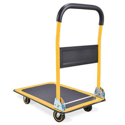 Equal 300kg Capacity Steel Foldable Platform Trolley for Heavy Weight/Material Handling Goods Trolley for Home, Office, Warehouse & Industries - 61cm x 91cm (5" Wheel/Yellow Color) 