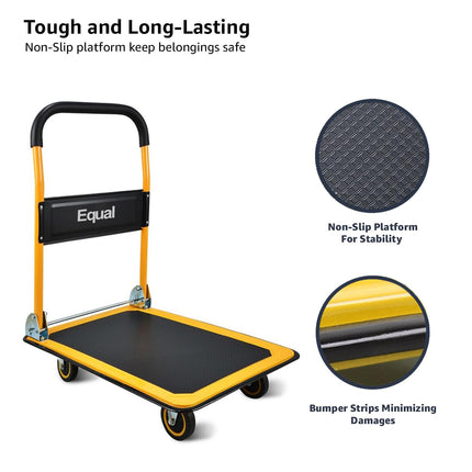 Equal 300kg Capacity Steel Foldable Platform Trolley for Heavy Weight/Material Handling Goods Trolley for Home, Office, Warehouse & Industries - 61cm x 91cm (5" Wheel/Yellow Color) 