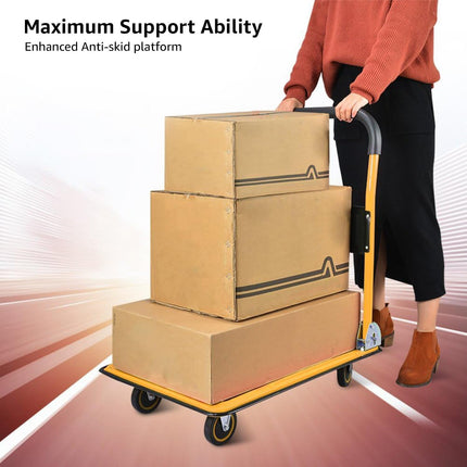 Equal 300kg Capacity Steel Foldable Platform Trolley for Heavy Weight/Material Handling Goods Trolley for Home, Office, Warehouse & Industries - 61cm x 91cm (5" Wheel/Yellow Color) 