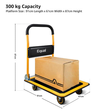 Equal 300kg Capacity Steel Foldable Platform Trolley for Heavy Weight/Material Handling Goods Trolley for Home, Office, Warehouse & Industries - 61cm x 91cm (5" Wheel/Yellow Color) 