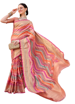 EthnicJunction Women's Pink Silk Blend Woven Banarasi Saree With Blouse Piece 