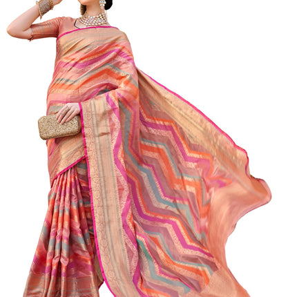 EthnicJunction Women's Pink Silk Blend Woven Banarasi Saree With Blouse Piece 