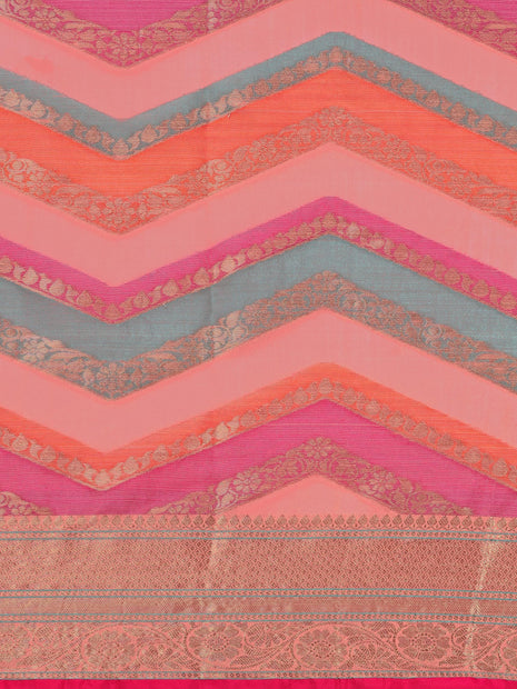 EthnicJunction Women's Pink Silk Blend Woven Banarasi Saree With Blouse Piece 