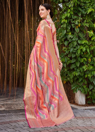 EthnicJunction Women's Pink Silk Blend Woven Banarasi Saree With Blouse Piece 