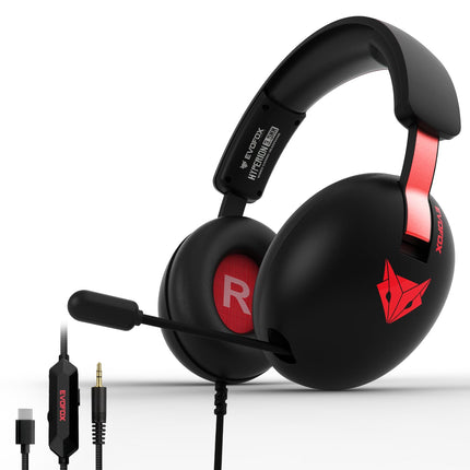 Evofox Hyperion Gaming Headphones with Mic - Black, 50mm Drivers, Immersive Surround Sound, Retractable Mic, Wired (3.5mm + Type-C), Inline Controls, Durable Build with Over Ear Swappable Ear Pads 
