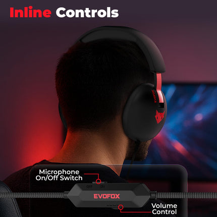 Evofox Hyperion Gaming Headphones with Mic - Black, 50mm Drivers, Immersive Surround Sound, Retractable Mic, Wired (3.5mm + Type-C), Inline Controls, Durable Build with Over Ear Swappable Ear Pads 