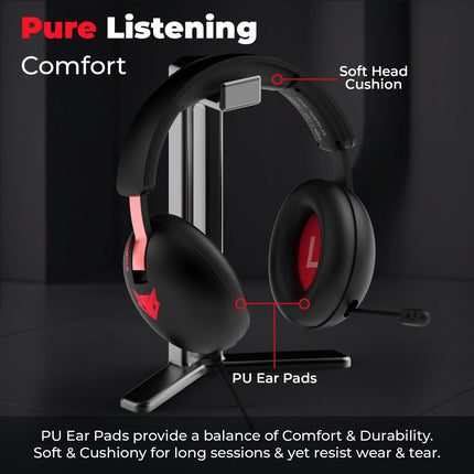 Evofox Hyperion Gaming Headphones with Mic - Black, 50mm Drivers, Immersive Surround Sound, Retractable Mic, Wired (3.5mm + Type-C), Inline Controls, Durable Build with Over Ear Swappable Ear Pads 