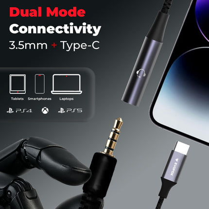 Evofox Hyperion Gaming Headphones with Mic - Black, 50mm Drivers, Immersive Surround Sound, Retractable Mic, Wired (3.5mm + Type-C), Inline Controls, Durable Build with Over Ear Swappable Ear Pads 