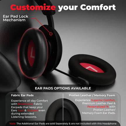 Evofox Hyperion Gaming Headphones with Mic - Black, 50mm Drivers, Immersive Surround Sound, Retractable Mic, Wired (3.5mm + Type-C), Inline Controls, Durable Build with Over Ear Swappable Ear Pads 