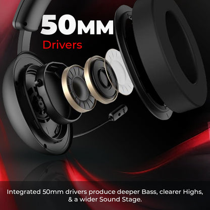 Evofox Hyperion Gaming Headphones with Mic - Black, 50mm Drivers, Immersive Surround Sound, Retractable Mic, Wired (3.5mm + Type-C), Inline Controls, Durable Build with Over Ear Swappable Ear Pads 