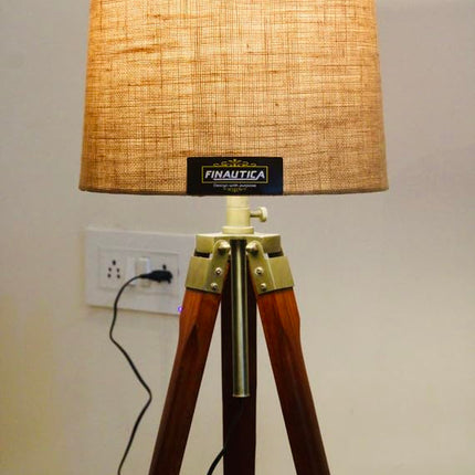 F N Finautica Wooden Italian Wooden Crafter Standard Size Tripod Floor Lamp with Jute Shade, Bulb and Holder, Pack of 1 LED 