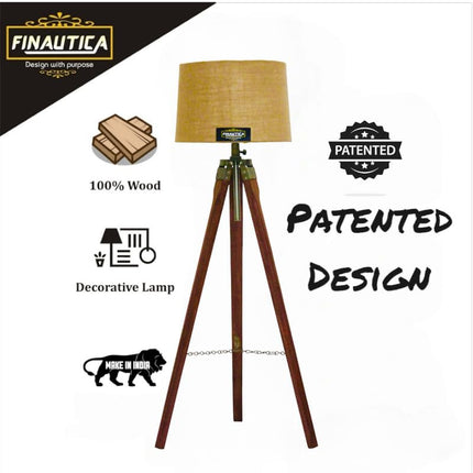 F N Finautica Wooden Italian Wooden Crafter Standard Size Tripod Floor Lamp with Jute Shade, Bulb and Holder, Pack of 1 LED 