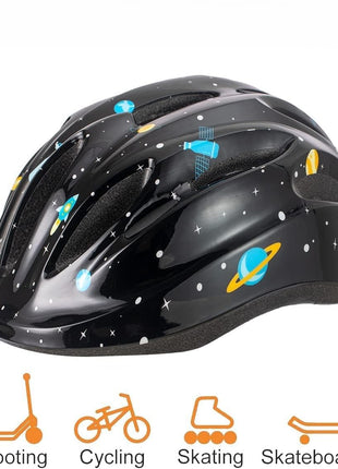 FABSPORTS Printed Safety Helmet for Kids-Boys & Girls (5-12 Years), Light Weight Bicycle/Bike Helmet, Adjustable Size, Superior Ventilation for Cycling/Skating/Skate Boarding, Black 
