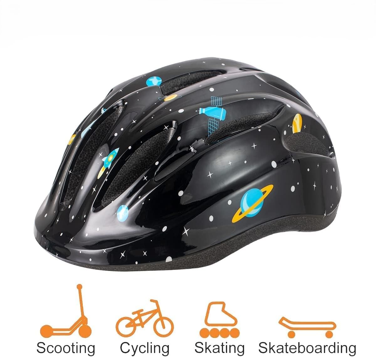 FABSPORTS Printed Safety Helmet for Kids-Boys & Girls (5-12 Years), Light Weight Bicycle/Bike Helmet, Adjustable Size, Superior Ventilation for Cycling/Skating/Skate Boarding, Black 