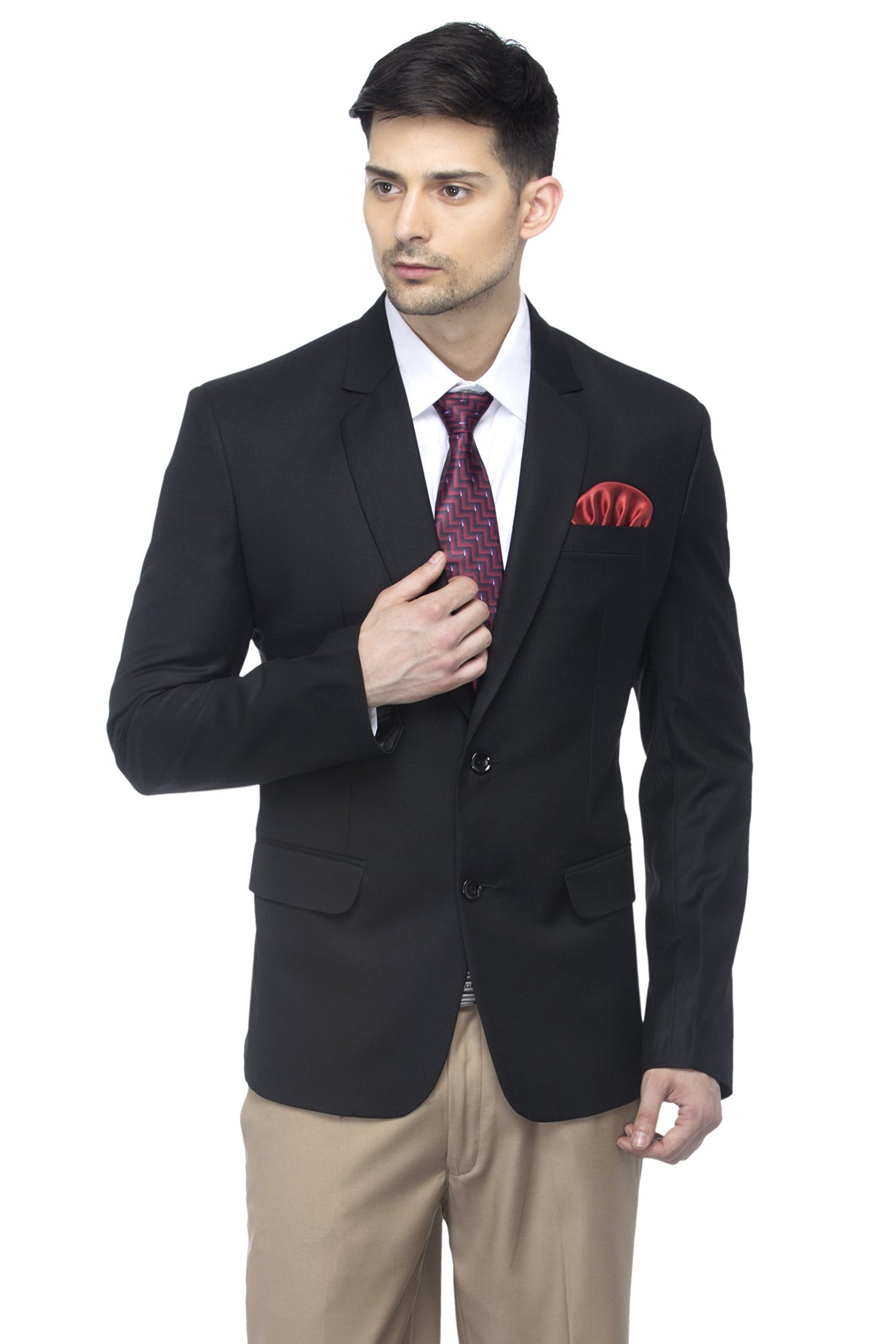 FAVOROSKI Designer Men's Slim Fit Notched Lapel Single Breasted Solid Blazer, Black (FVBL161133-BLACK-5XL) 
