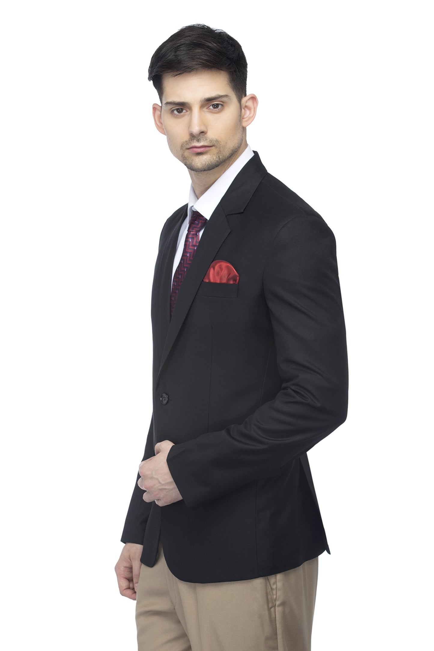 FAVOROSKI Designer Men's Slim Fit Notched Lapel Single Breasted Solid Blazer, Black (FVBL161133-BLACK-5XL) 