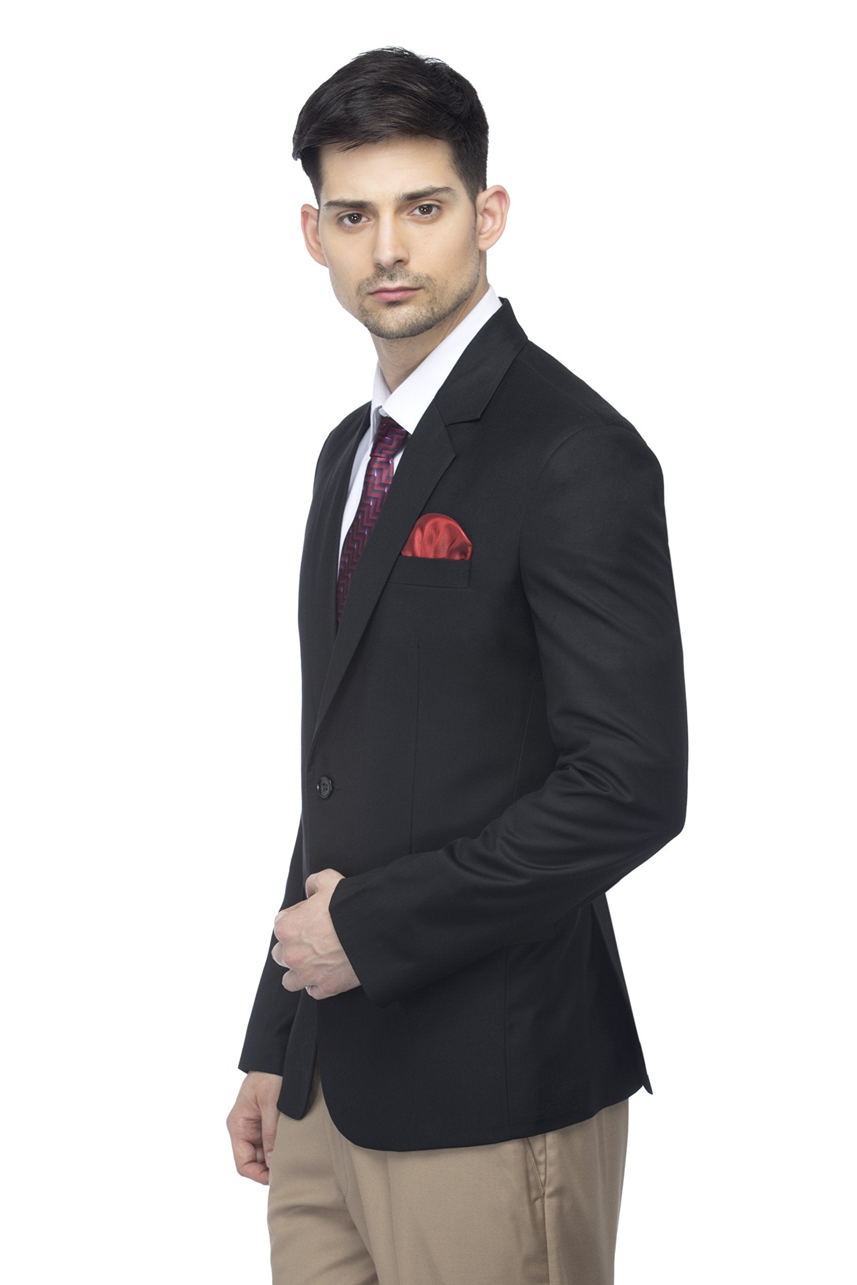 FAVOROSKI Designer Men's Slim Fit Notched Lapel Single Breasted Solid Blazer, Black (FVBL161133-BLACK-5XL) 