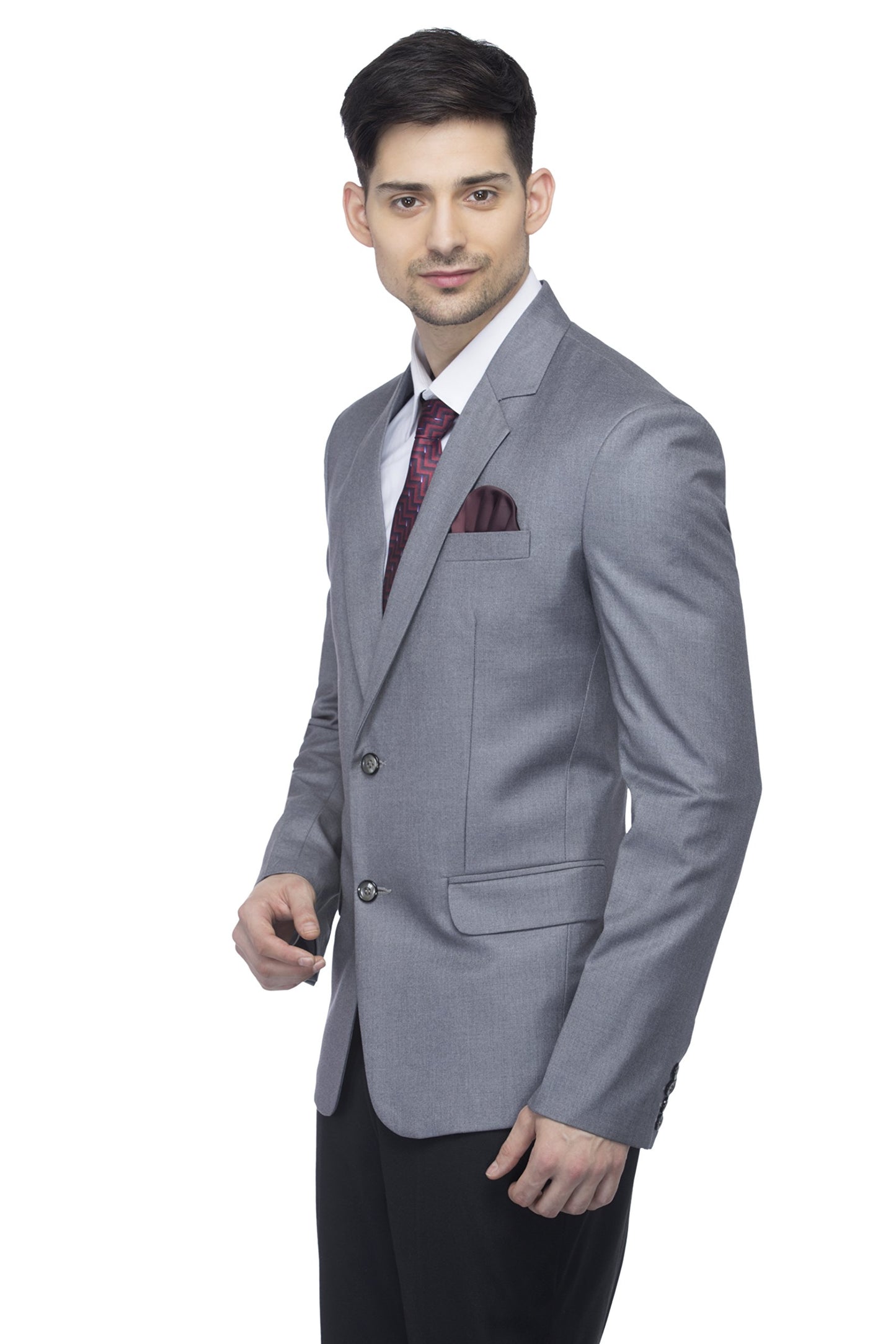 FAVOROSKI Designer Men's Slim Fit Notched Lapel Single Breasted Solid Blazer, Grey (FAVBL161114-GREY-4XL) 
