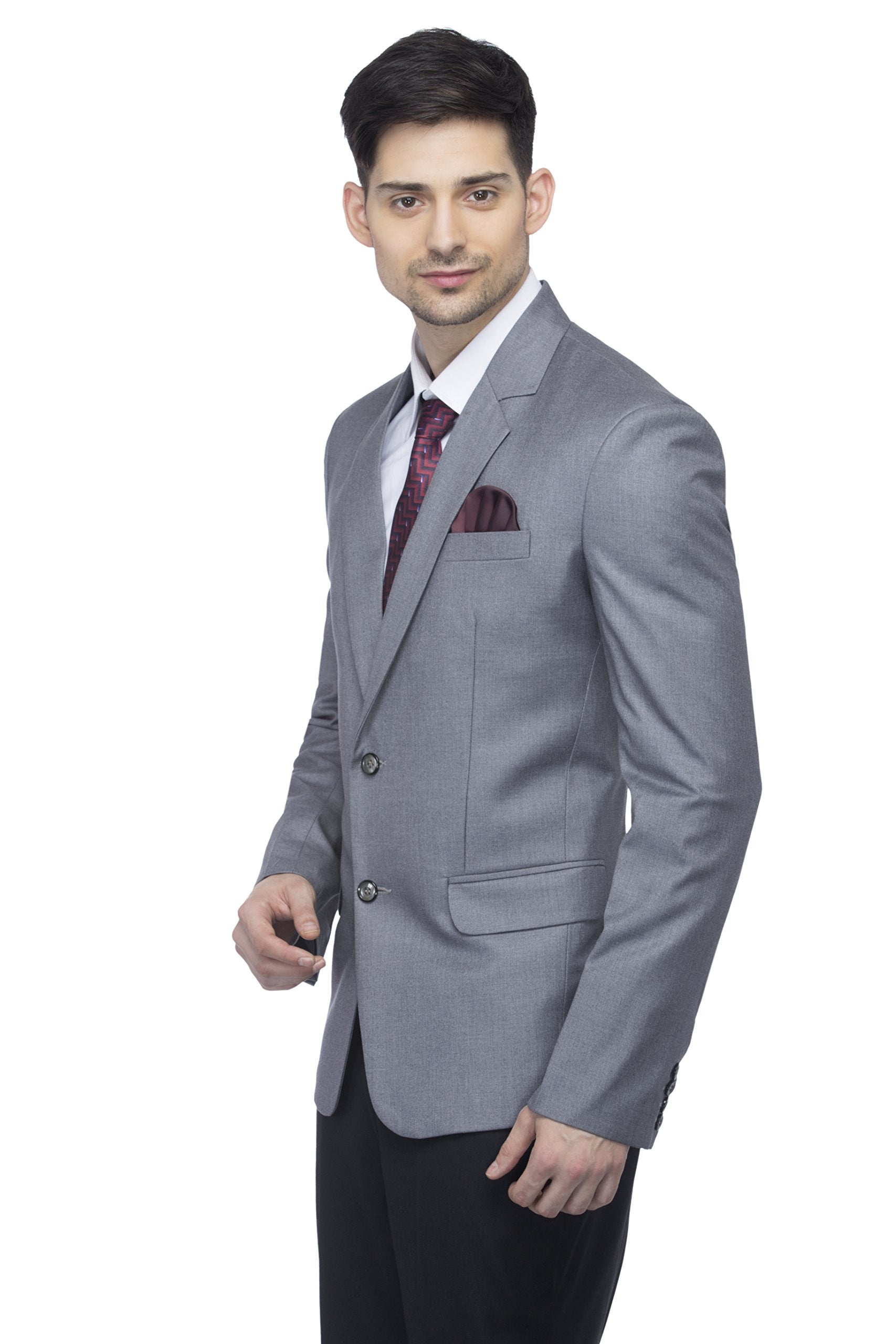 FAVOROSKI Designer Men's Slim Fit Notched Lapel Single Breasted Solid Blazer, Grey (FAVBL161114-GREY-4XL) 