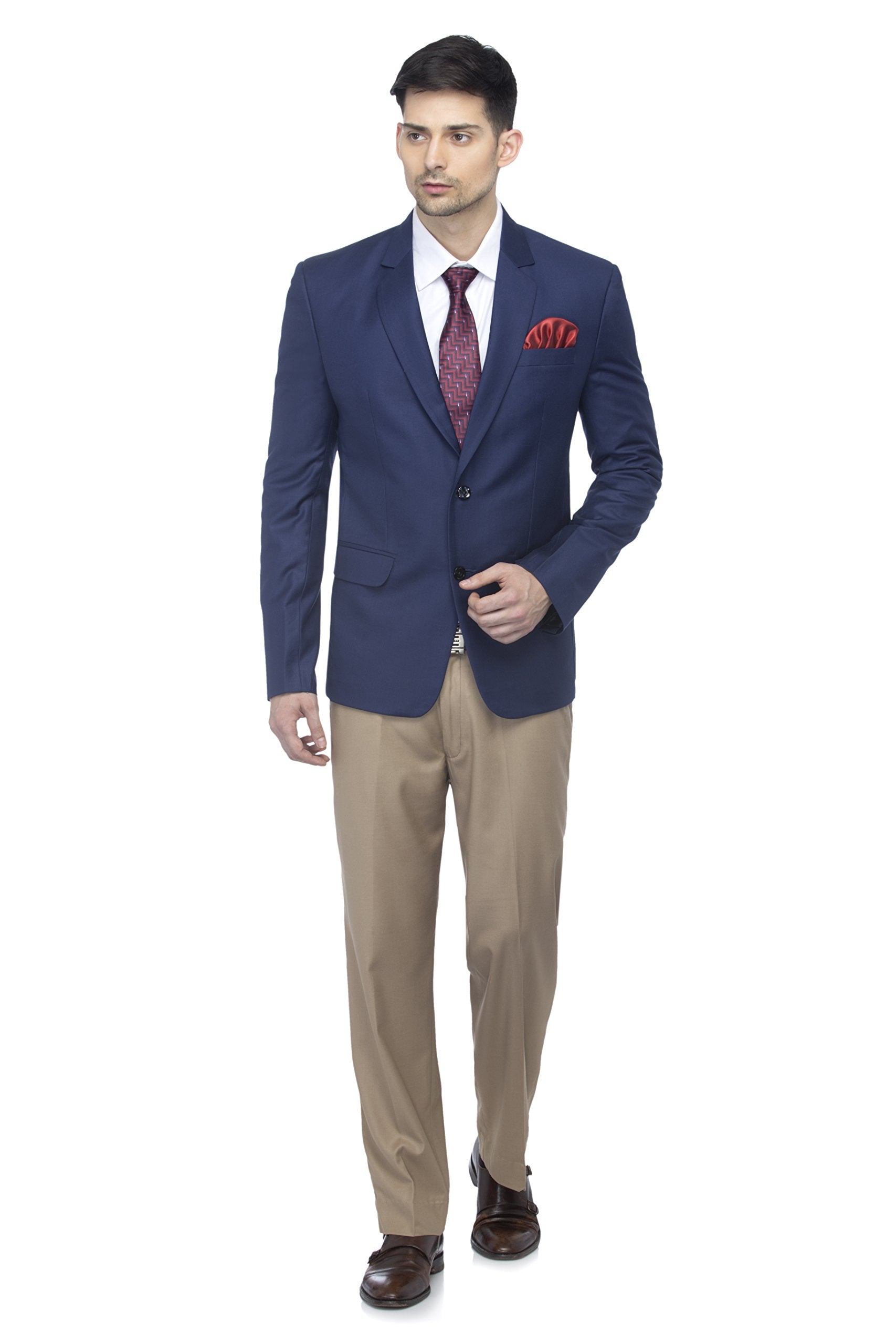 FAVOROSKI Designer Men's Slim Fit Notched Lapel Single Breasted Solid Blazer, Navy Blue (FAVBL161134-NBLUE-5XL) 