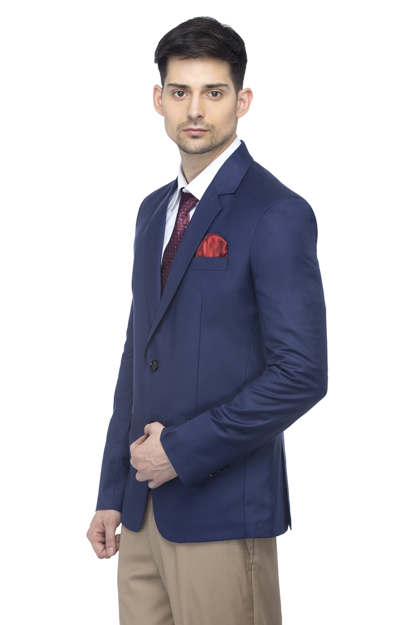 FAVOROSKI Designer Men's Slim Fit Notched Lapel Single Breasted Solid Blazer, Navy Blue (FAVBL161134-NBLUE-5XL) 