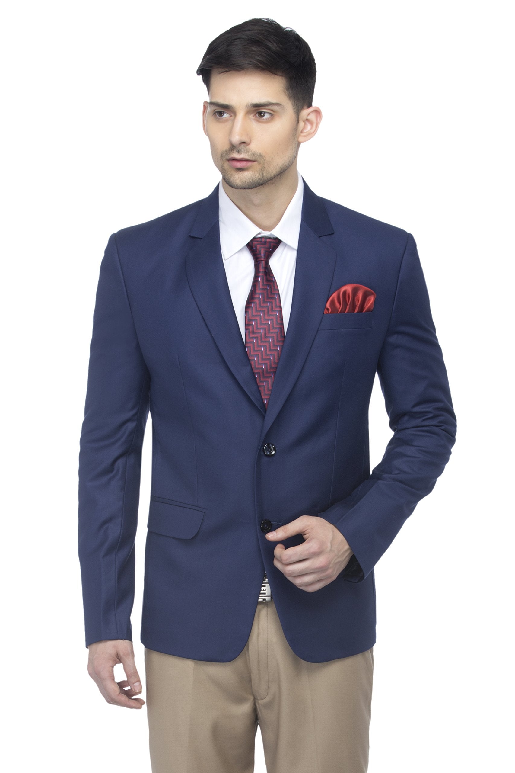 FAVOROSKI Designer Men's Slim Fit Notched Lapel Single Breasted Solid Blazer, Navy Blue (FAVBL161134-NBLUE-5XL) 