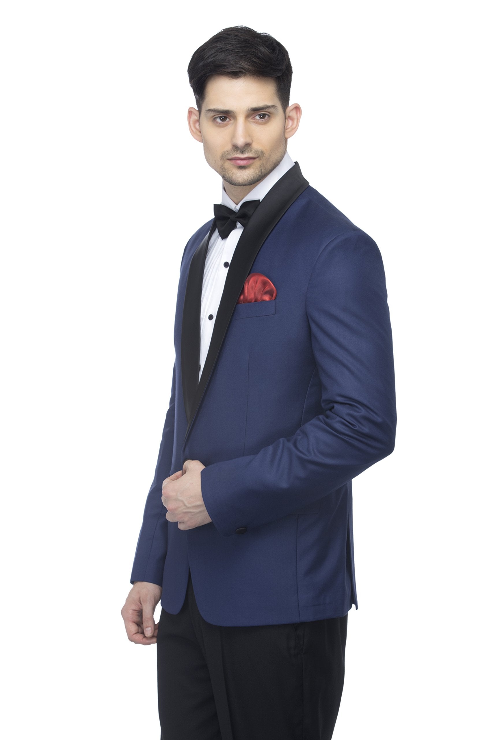 FAVOROSKI Designer Men's Slim Italian Fit Shawl Collar Tuxedo Suit Blazer (Navy Blue, 4XL) 