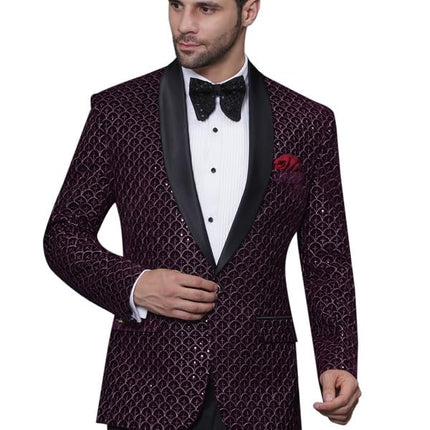 FAVOROSKI Wedding Sequence Blazer Suit for Men | Purple Coat for Men Blazer | Relaxed Fit Blazer for Men Wedding Party | Embroidered Velvet Blazer | Blazer Coat for Men Wedding Party 