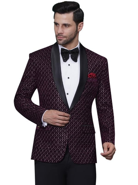FAVOROSKI Wedding Sequence Blazer Suit for Men | Purple Coat for Men Blazer | Relaxed Fit Blazer for Men Wedding Party | Embroidered Velvet Blazer | Blazer Coat for Men Wedding Party 