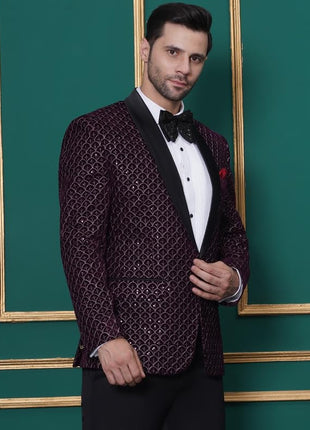 FAVOROSKI Wedding Sequence Blazer Suit for Men | Purple Coat for Men Blazer | Relaxed Fit Blazer for Men Wedding Party | Embroidered Velvet Blazer | Blazer Coat for Men Wedding Party 