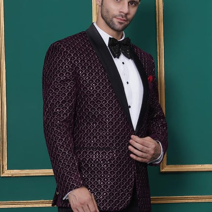 FAVOROSKI Wedding Sequence Blazer Suit for Men | Purple Coat for Men Blazer | Relaxed Fit Blazer for Men Wedding Party | Embroidered Velvet Blazer | Blazer Coat for Men Wedding Party 