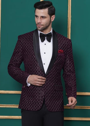 FAVOROSKI Wedding Sequence Blazer Suit for Men | Purple Coat for Men Blazer | Relaxed Fit Blazer for Men Wedding Party | Embroidered Velvet Blazer | Blazer Coat for Men Wedding Party 