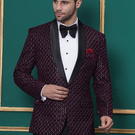 FAVOROSKI Wedding Sequence Blazer Suit for Men | Purple Coat for Men Blazer | Relaxed Fit Blazer for Men Wedding Party | Embroidered Velvet Blazer | Blazer Coat for Men Wedding Party 
