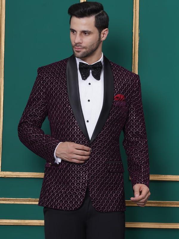 FAVOROSKI Wedding Sequence Blazer Suit for Men | Purple Coat for Men Blazer | Relaxed Fit Blazer for Men Wedding Party | Embroidered Velvet Blazer | Blazer Coat for Men Wedding Party 