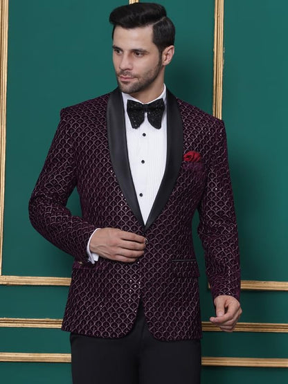 FAVOROSKI Wedding Sequence Blazer Suit for Men | Purple Coat for Men Blazer | Relaxed Fit Blazer for Men Wedding Party | Embroidered Velvet Blazer | Blazer Coat for Men Wedding Party 
