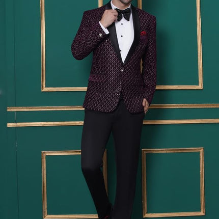 FAVOROSKI Wedding Sequence Blazer Suit for Men | Purple Coat for Men Blazer | Relaxed Fit Blazer for Men Wedding Party | Embroidered Velvet Blazer | Blazer Coat for Men Wedding Party 