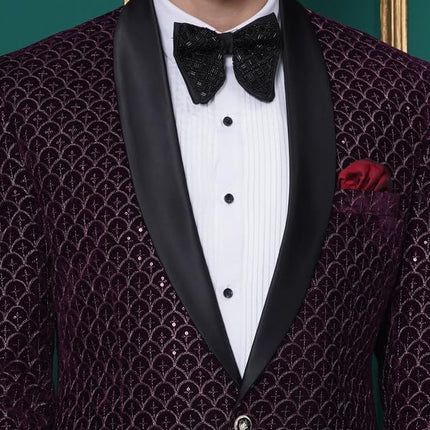 FAVOROSKI Wedding Sequence Blazer Suit for Men | Purple Coat for Men Blazer | Relaxed Fit Blazer for Men Wedding Party | Embroidered Velvet Blazer | Blazer Coat for Men Wedding Party 