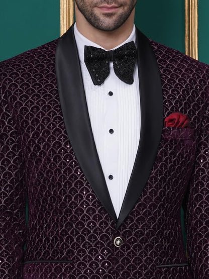 FAVOROSKI Wedding Sequence Blazer Suit for Men | Purple Coat for Men Blazer | Relaxed Fit Blazer for Men Wedding Party | Embroidered Velvet Blazer | Blazer Coat for Men Wedding Party 