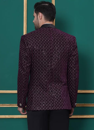 FAVOROSKI Wedding Sequence Blazer Suit for Men | Purple Coat for Men Blazer | Relaxed Fit Blazer for Men Wedding Party | Embroidered Velvet Blazer | Blazer Coat for Men Wedding Party 