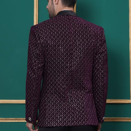 FAVOROSKI Wedding Sequence Blazer Suit for Men | Purple Coat for Men Blazer | Relaxed Fit Blazer for Men Wedding Party | Embroidered Velvet Blazer | Blazer Coat for Men Wedding Party 